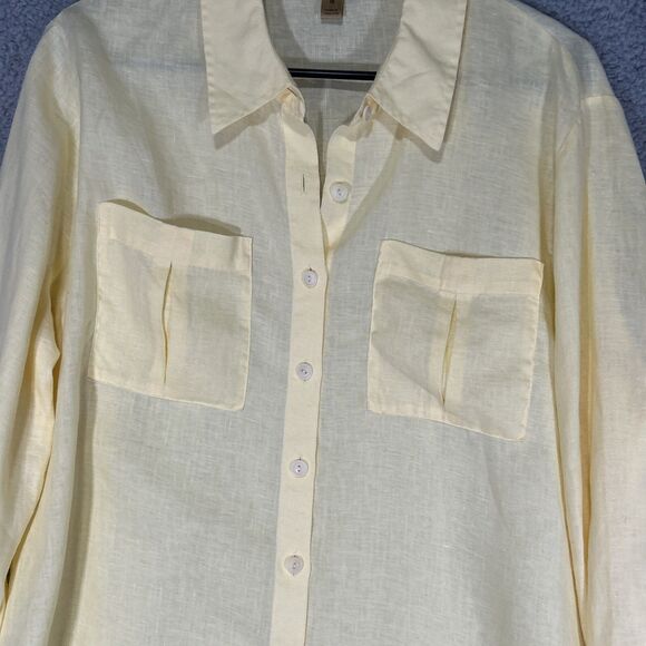 Gold Label Investments Women’s 18 Yellow Linen Button Down Roll Tab Collar Shirt - Picture 4 of 8
